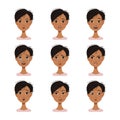 Set of facial expressions avatars of African American woman with different emotions Royalty Free Stock Photo