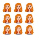 Set of facial expressions avatars woman with red hairs with different emotions Royalty Free Stock Photo