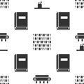 Set Factory conveyor system belt, Binary code and User manual on seamless pattern. Vector