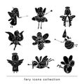 Set of fairies and angels. vector illustration. black. Royalty Free Stock Photo
