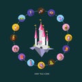 Set of fairy tales flat design magic icons and Royalty Free Stock Photo