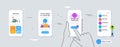 Set of Fake internet, Electricity plug and Chemistry lab line icons. For design. Vector