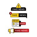 Set of fake news warning sign in various shape and style. Designed with exclamation mark newspaper and hand speaker icon. Premium