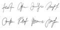 Set of fake signatures. Illegible fake handwriting text. Brush Pen sign.