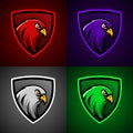 Set of Falcon Head Mascot E-sport Logo with a shield - Animals Mascot Esports Logo Vector Illustration Design Concept.