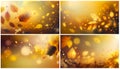 A set of fall blurred backgrounds with falling leaves against a bright sun Royalty Free Stock Photo