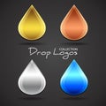 Set of falling drop logos. Vector graphic concept of company identity. Clean water, oil symbol and other liquid icons. Blue, Royalty Free Stock Photo