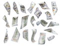Set of Falling or Floating $100 Bills Each Isolated Royalty Free Stock Photo