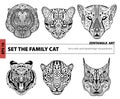 Set the family cat, coloring book for adults, zentangle art, pat Royalty Free Stock Photo