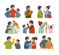 Set of family images with children. Vector art.