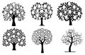 Set of family trees. Collection of black and white family tree silhouettes. Vector illustration of photo frames in the