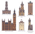 Set of famous European castle and towers