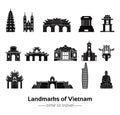 set of famous landmarks of Vietnam silhouette style with black and white classic color design Royalty Free Stock Photo