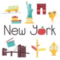 Set of famous New York attractions and symbols