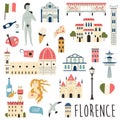 Set of famous symbols and landmarks of Florence Vector bright set of icons