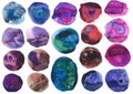 set of fantastic watercolor blur circles. bright and colorful interspersed with crystals.