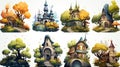 Set of fantasy castles in different seasons of the year. Vector illustration Royalty Free Stock Photo