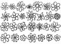 Set of fantasy doodle flowers, linear outline blooming elements for design