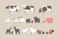 Set farm animal cow goat pig turkey sheep chicken icons different domestic animals collection farming concept flat