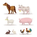 Set of farm animals and birds. Vector illustration Royalty Free Stock Photo