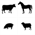 Set of farm animals black silhouettes Royalty Free Stock Photo