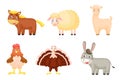 Set of farm animals in cartoon style. Cute animals characters for kids cards, baby shower, birthday invitation, house interior. Royalty Free Stock Photo