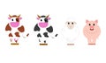 Set of farm animals. Cow and bull, sheep and pig.