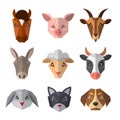 Set of farm animals in low poly style. Animal icon collection