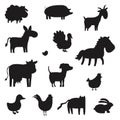 Set of farm animals silhouette Royalty Free Stock Photo