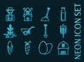 Set of Farm Blue glowing neon icons. Royalty Free Stock Photo