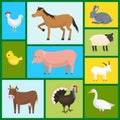 Set of farm domestic animals seamless pattern vector illustration. Collection of cute pet animal. Cartoon cow and horse