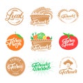 Set of Farm hand written lettering logos, labels, badges, emblems for farmers market, food, local farm. Royalty Free Stock Photo