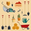 Set farm tools flat-vector illustration. Garden instruments icon collection isolated