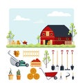 Set farm tools flat-vector illustration. Garden instruments icon collection on white background. Farming