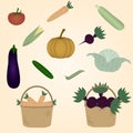 set of farm vegetables with baskets