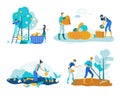 Set Farm Work Harvesting Vector Illustration.