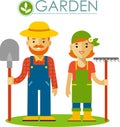 Set of farmer gardener man and woman in flat style