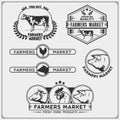 Set of farmers market emblems, logos and labels with animals. Royalty Free Stock Photo