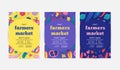 Set of farmers market poster or flyer layouts with hand drawn colorful vector illustrations. Collection of graphic design template Royalty Free Stock Photo