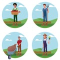 Set of Farmers working in farm cartoons