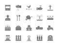 Set of Farming and Agriculture Grey Icons. Farmer, Tractor, Millwheel and more.