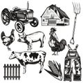 Set of farming elements for creating your own badges, logos, labels, posters etc. Isolated on white