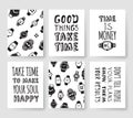 Set of fashion cards. Hand drawn vector patterns hipster brochures. Modern artistic design with watches Royalty Free Stock Photo