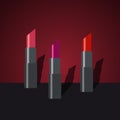 Set of fashion cosmetic lipsticks.