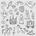 Set of a fashion fairy tale and magic objects isolated on white background. Royalty Free Stock Photo