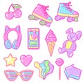 Set of fashion girlish items. Colorful cute teenage illustration.
