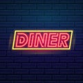 Set of fashion neon sign. Night bright signboard Dinner, Glowing light banner. Summer logo, emblem. Club or bar on dark