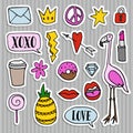 Set of fashion patches, badges, pins, stickers. Cool trendy hand drawn design. Isolated objects