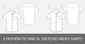 Set of Fashion technical sketches men`s shirts with short sleeves in vector.