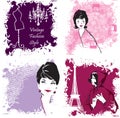 Set of Fashion Woman image retro cards